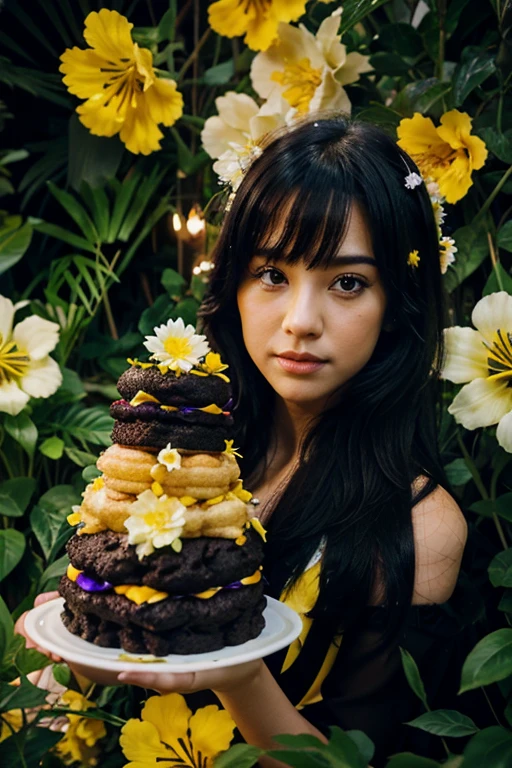Illuminating the black jungle with white castles, yellow and violet floral madness