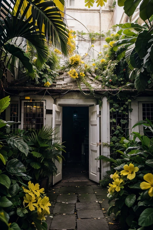 Illuminating the black jungle with white castles, yellow and violet floral madness