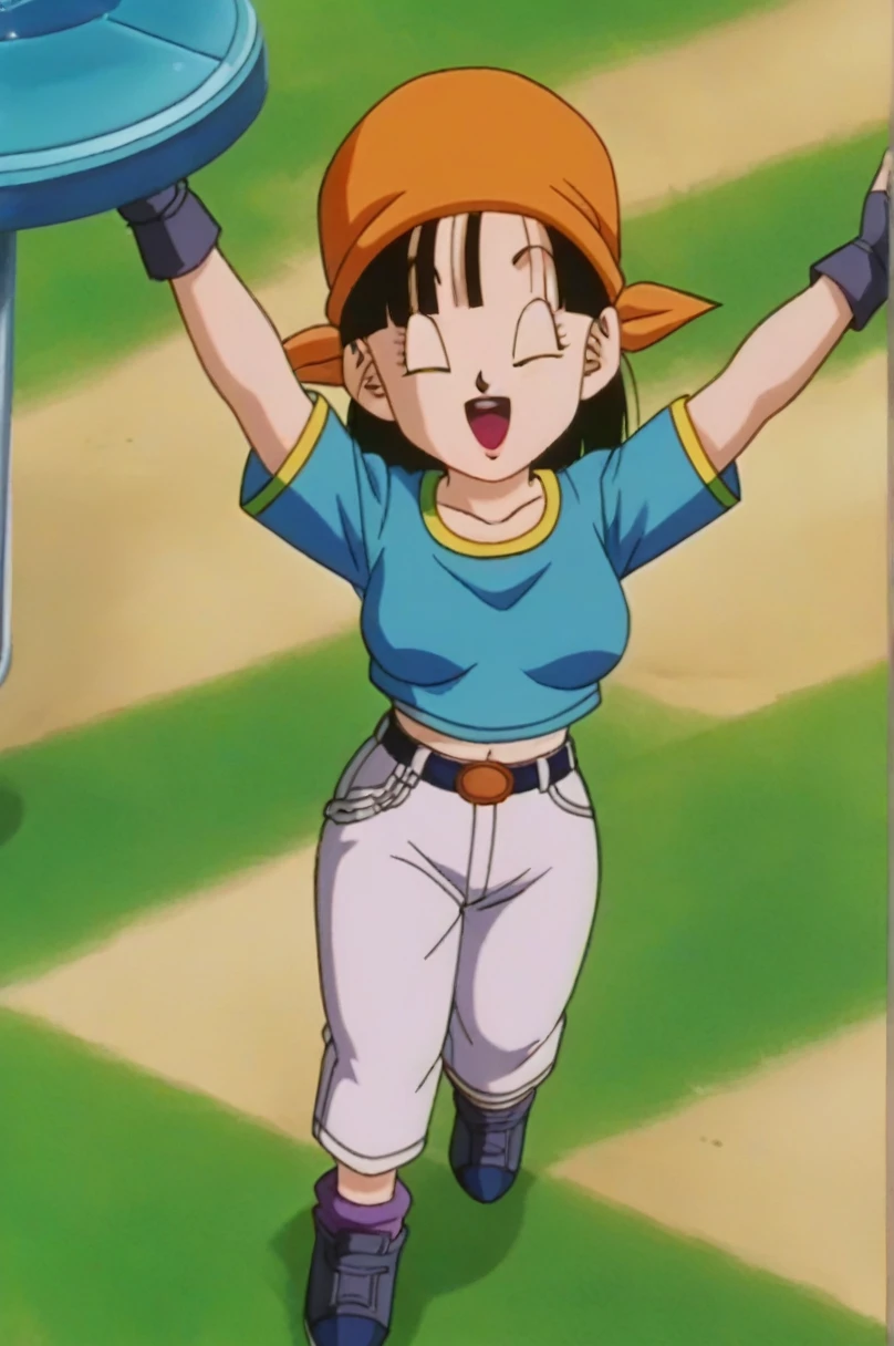 fountain_cheered up, score_9, score_8_above, score_7_above, cheered up screencap,8k, absurd res,
Pan \(dragon ball\), 1 girl, Alone, SMILE, Open mouth, hits, happy, Grass, black fur, field, clavicle, aboveper body, :d, dientes, blunt hits, outdoors, black eyes, arm above, eyelashes, aboveper dientes only, happy, gold trim, in front of the viewer, close-above, bandana, retro artStyle, , 1990s \(Style\), orange bandana, language, raised eyebrows, arms above, short hair, naked, sexy body, ass medium, tits medium, sexy ass, medium breasts, sexy bikini
