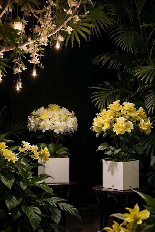 Illuminating the black jungle with white castles, yellow and lilac floral madness