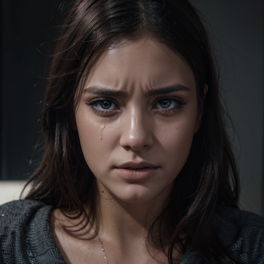 a girl crying, sad expression, tears streaming down face, beautiful detailed eyes, beautiful detailed lips, extremely detailed eyes and face, longeyelashes, photorealistic, 8k, high quality, hyper realistic, cinematic lighting, dramatic, moody, emotional, melancholy, dramatic colors, deep blue and gray tones, dramatic shadows, chiaroscuro, digital painting, concept art style