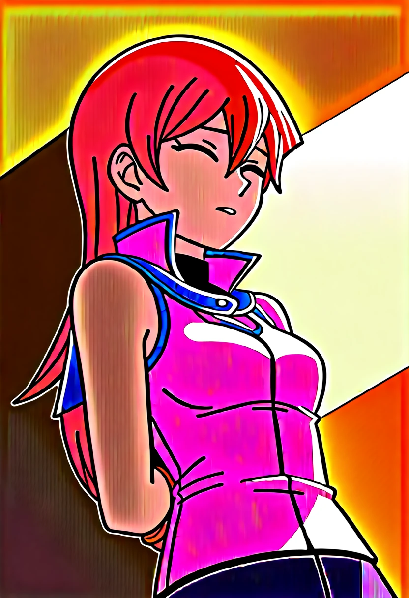 Outdoor, nature, 
Alex, One Girl,alone, Long Hair, Sleeveless jacket, blonde, Brown eyes, Hair between the eyes, Bare shoulders,turtleneck,Eyes are close, Medium Chest,Lying down,Struggling,Tied with a noose behind your back, Portraiture, 
Anime screenshots, Anime Coloring, Official Art,