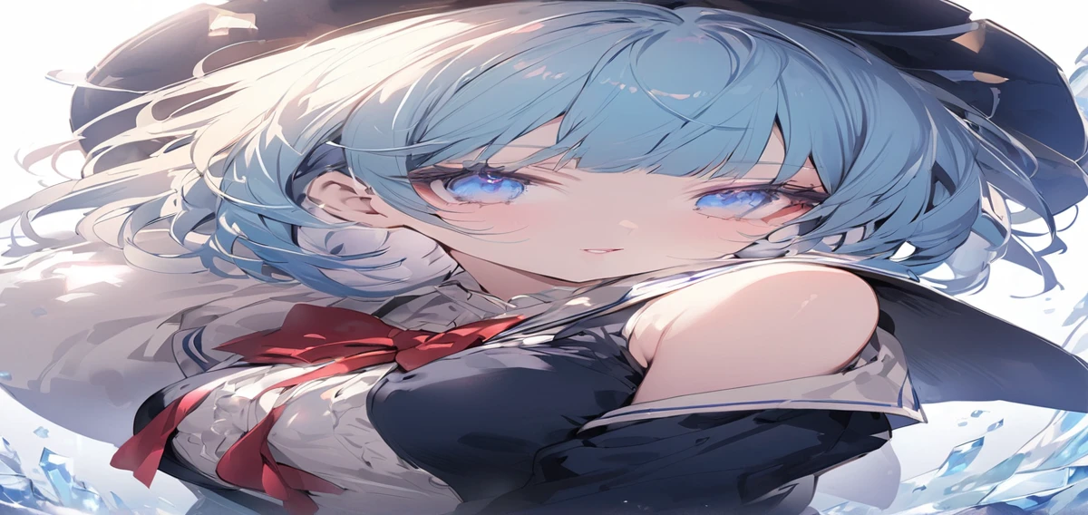 masterpiece, highest quality, Very detailed, High resolution, Japan anime,One young girl, (White skin:1.2), Golden Hair, (short hair:1.4), (Blunt bangs:1.3), (eyelash:1.3), (eye shadow:1.3), (Large, droopy blue eyes:1.5), (Beautiful fine details:1.4), Height: 130cm, original character, Fantasy, (White background:1.2), (Original Magic School Uniform:1.5), ビューアーを見るHigh resolution, (Anime Style:1.4),nature(Large Breasts:1.3)ice Side Shot Blonde