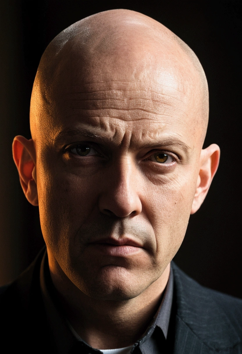 A bald man with very suspicious face.