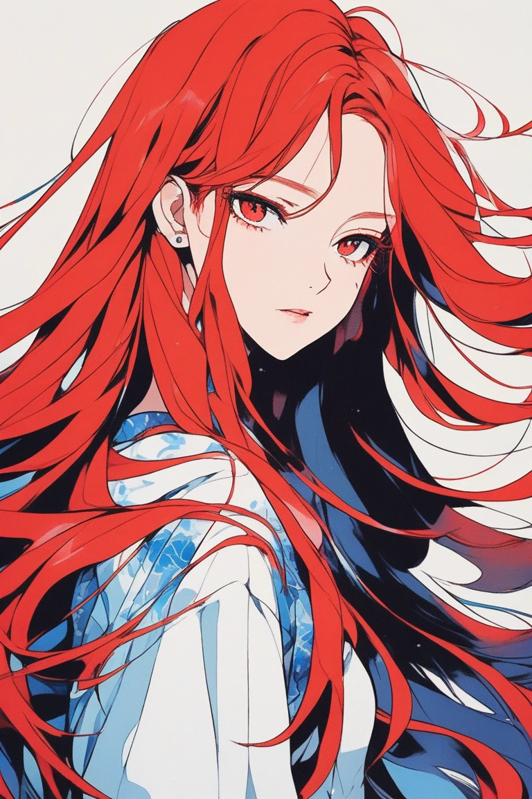 masterpiece, best quality, {best quality}, {{masterpiece}}, {highres}, focus, anime style, a closeup of a cartoon of a woman, girl design, portrait, giesha, anime image, long hair, red hair, redhead, straight eyes, polished and powerful look, exotic, tall, freckles, cheerful, casual chic clothing, colorful, colors