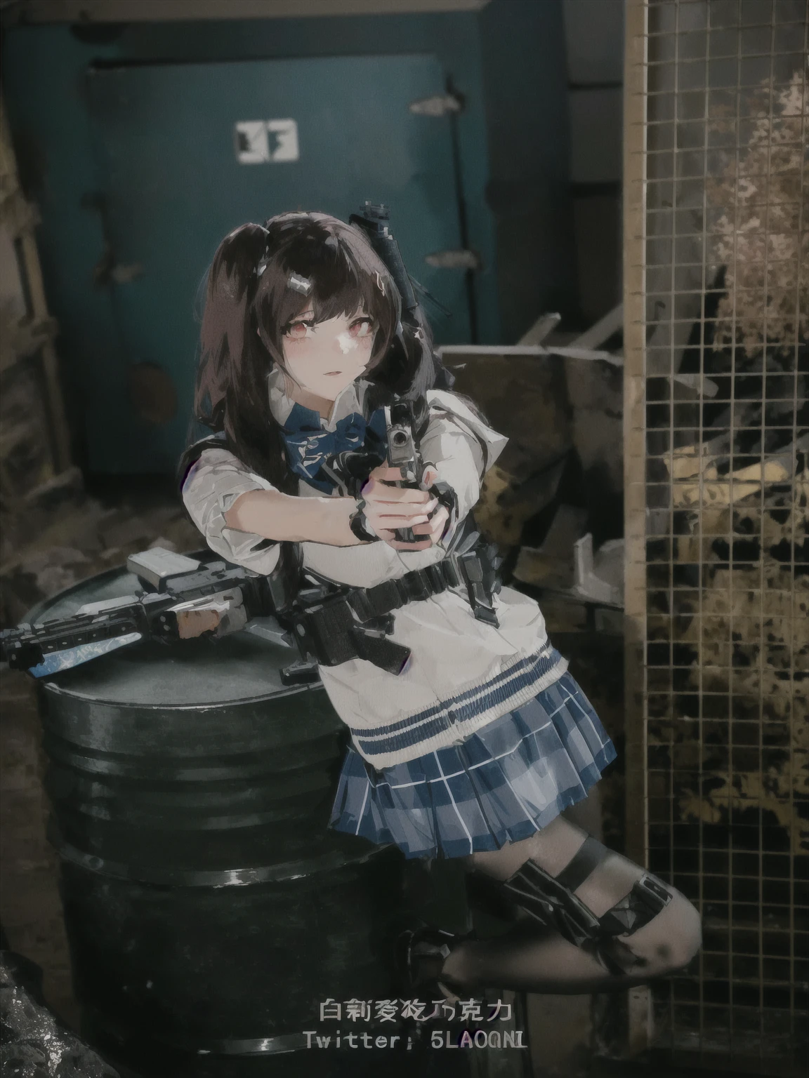 There is a woman wearing a gun, Anime Girl Cosplay, m4 sopmod ii girls frontline, Inspired by cold plum, Cosplay Photos, Electromagnetic cannon, Fleet Collection Style, Danganronpa Nanami Chiaki, Anime role playing, Shot with Canon EOS 5D Mark IV, Shot with Canon 5d mk4, With a pistol