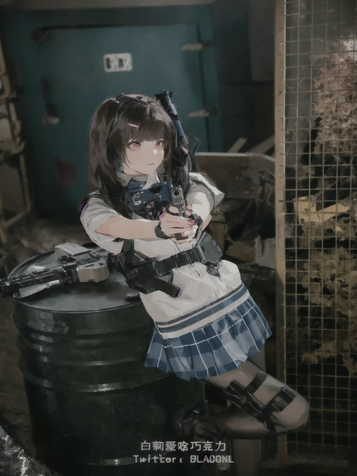 There is a woman wearing a gun, Anime Girl Cosplay, m4 sopmod ii girls frontline, Inspired by cold plum, Cosplay Photos, Electromagnetic cannon, Fleet Collection Style, Danganronpa Nanami Chiaki, Anime role playing, Shot with Canon EOS 5D Mark IV, Shot with Canon 5d mk4, With a pistol