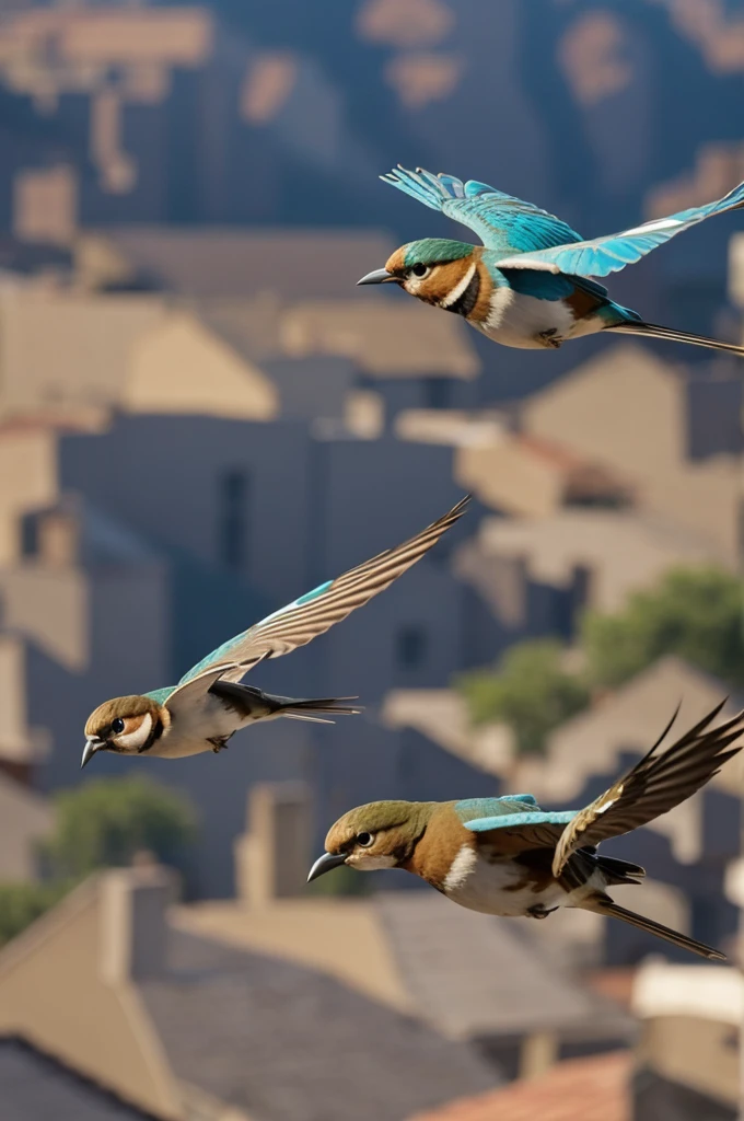 a little bird, excessively muscular, flying very fast to reach an area of poor people ahead of time.