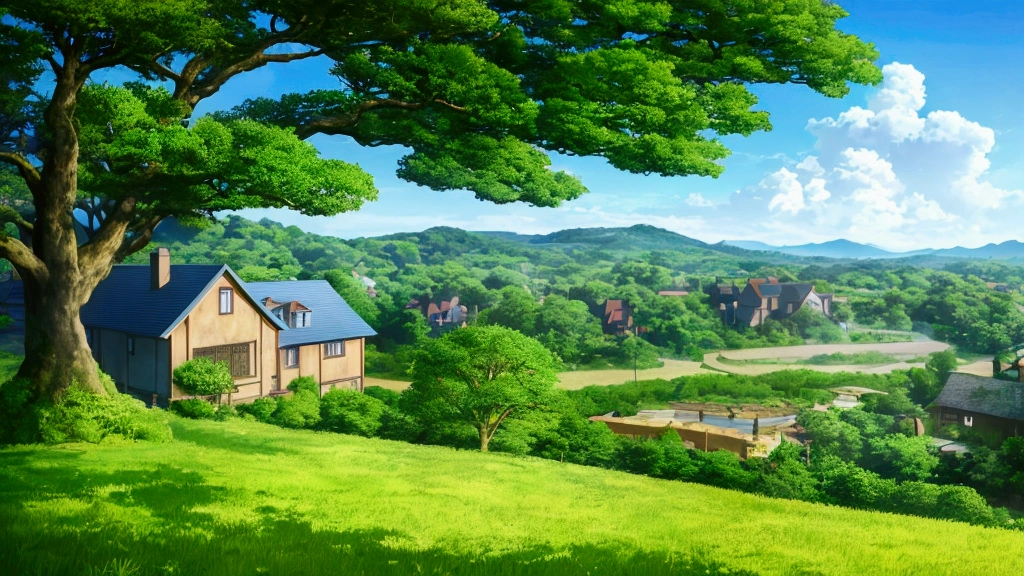 anime scenery of a house on a hill with a tree, concept art inspired by Studio Ghibli, polycount contest winner, conceptual art, anime countryside landscape, anime background art, anime lush john 8k woods, anime landscape wallpaper, amazing wallpaper, colorful anime movie background, background art, house background, high quality wallpaper, high quality desktop wallpaper, anime background