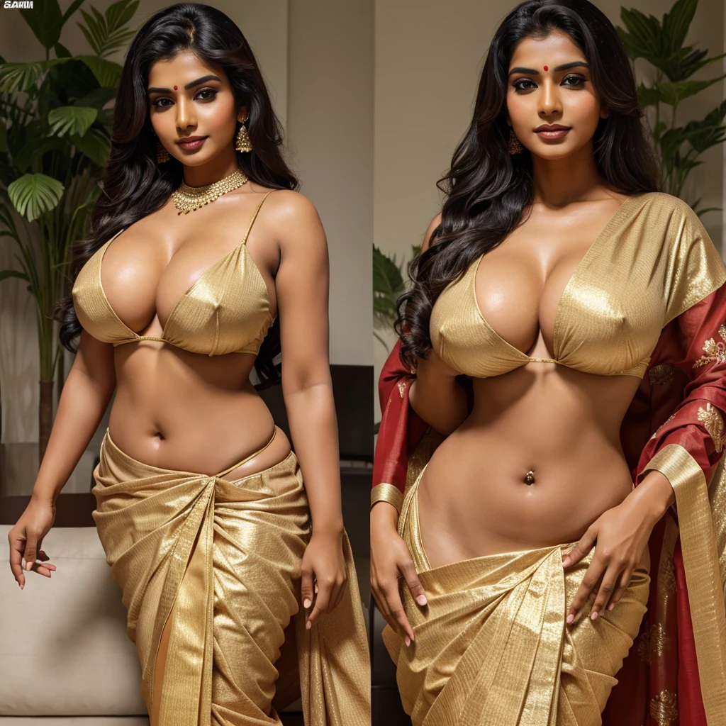 Big breast Indian woman cum on her breast saree