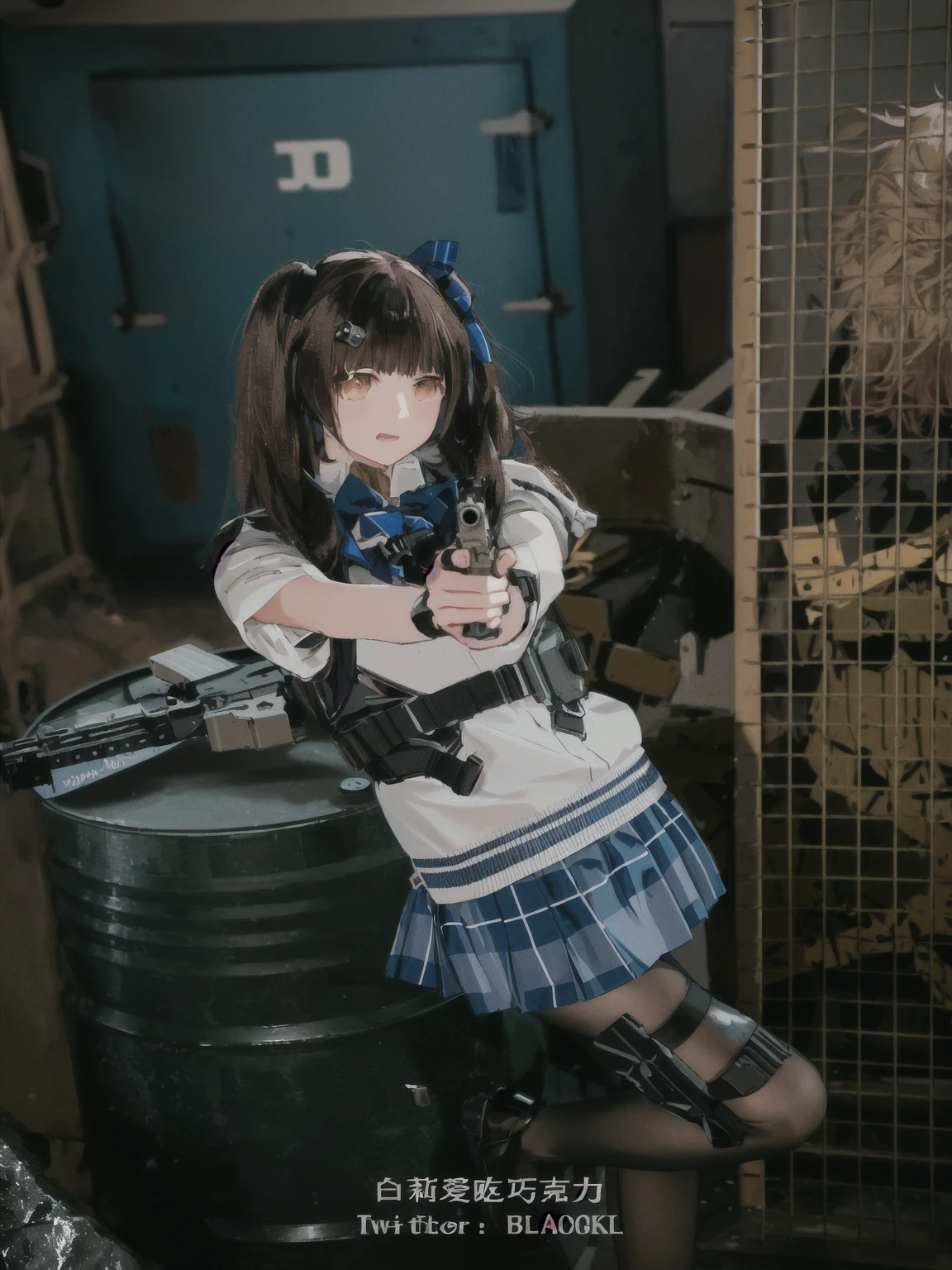 There is a woman wearing a gun, Anime Girl Cosplay, m4 sopmod ii girls frontline, Inspired by cold plum, Cosplay Photos, Electromagnetic cannon, Fleet Collection Style, Danganronpa Nanami Chiaki, Anime role playing, Shot with Canon EOS 5D Mark IV, Shot with Canon 5d mk4, With a pistol