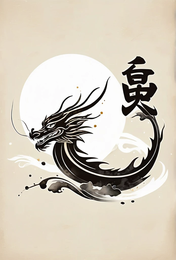 Luxury Japanese restaurant logo

watercolor style

A black dragon swirling and painted with a brush

White and black only

Pretty cool
chic and modern design

White background