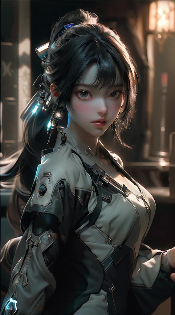 ((Best quality)), ((masterpiece)), (detailed:1.4), 3D, an image of a beautiful cyberpunk female,HDR (High Dynamic Range),Ray Tracing,NVIDIA RTX,Super-Resolution,Unreal 5,Subsurface scattering,PBR Texturing,Post-processing,Anisotropic Filtering,Depth-of-field,Maximum clarity and sharpness,Multi-layered textures,Albedo and Specular maps,Surface shading,Accurate simulation of light-material interaction,Perfect proportions,Octane Render,Two-tone lighting,Wide aperture,Low ISO,White balance,Rule of thirds,8K RAW,