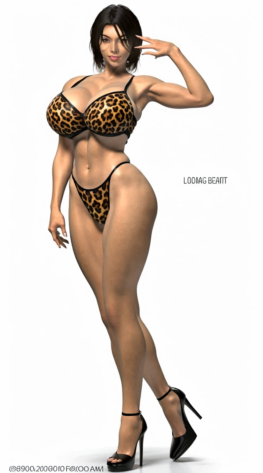 A MATURE WOMAN, HUGE FAKE , (BEAUTIFUL FACE), (RGB), ( sexy leopart BRA), (HIGH HEELS), (PERFECT BODY:1.2), (LONG LEG), (FULL BODY:1.3), FRONT, (STANDING:1), SEXY BODY, EXPOSE MUSCLE ABS, UHD, 8K, 1080P.