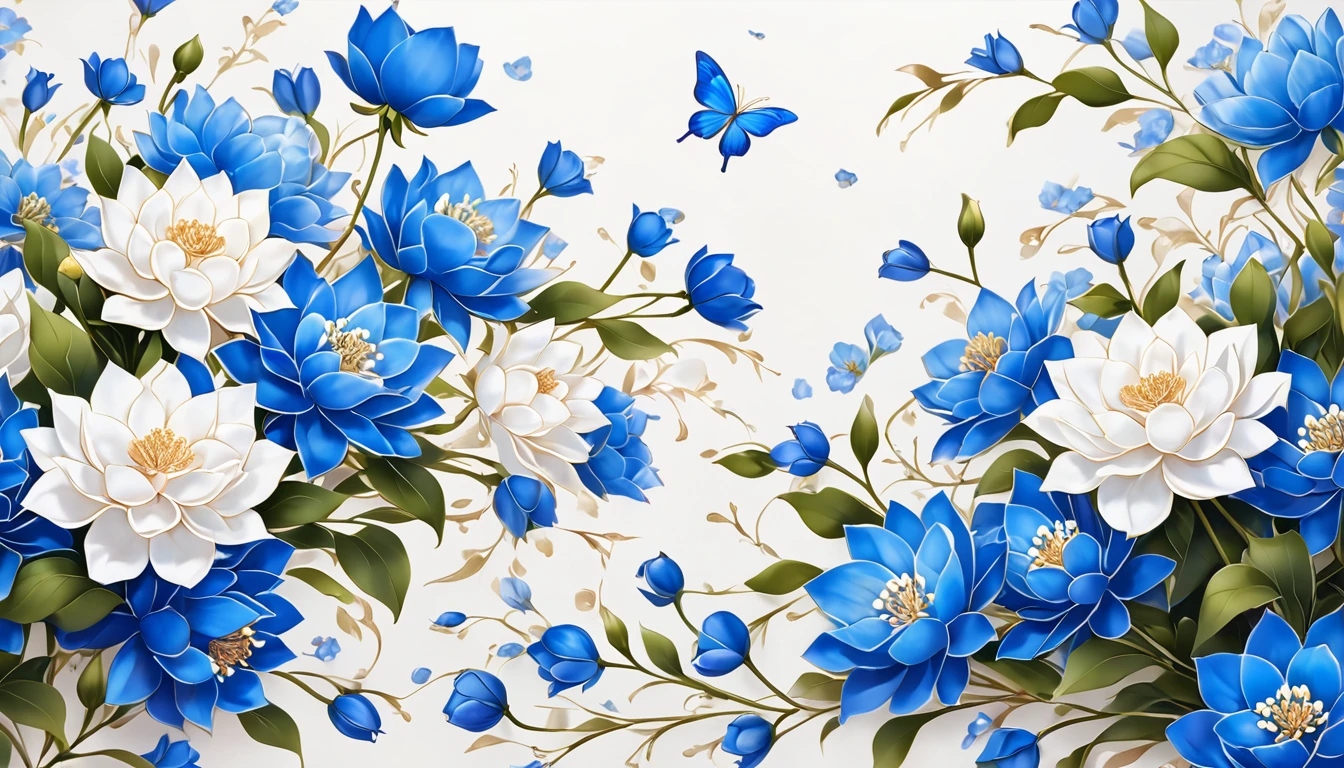 Completely blank on the left(No flowers blank background)  On the right there are different rows of beautiful and elegant lighter blue flowers.(Lay flat)
 
            Ultra high quality, masterpiece, , Super detailed, best quality.Detailed and exquisite real photos