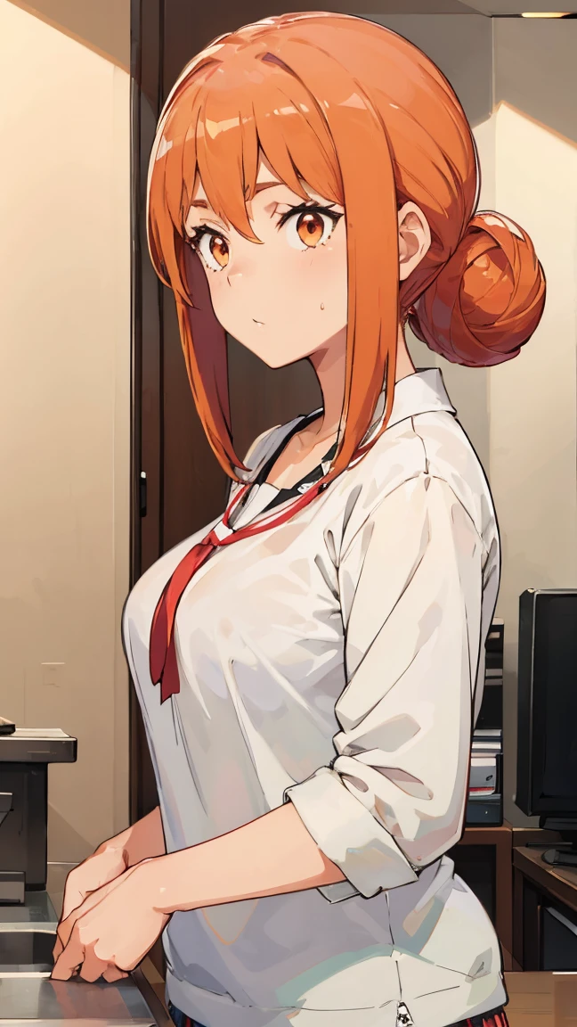 (Highest quality, 8K, masterpiece :1.3),Mrs. Yuigahama,ガハMom, As I expected, my youth romantic comedy is wrong。, One woman,Bun Hair,30 years old,Mom,Orange Hair,nsfw,Plump body,