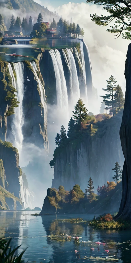 Analog style,ChromaV5,nvinkpunk,(extremely detailed CG unity 8k wallpaper),An image of a majestic river, trees on the sides, tiny waterfall, intense fog ,award winning photography, Chromatic Aberration, Detailed , HDR, Bloom, style by Monet, Pissarro, and Sisley ,trending on ArtStation, trending on CGSociety, art by midjourney