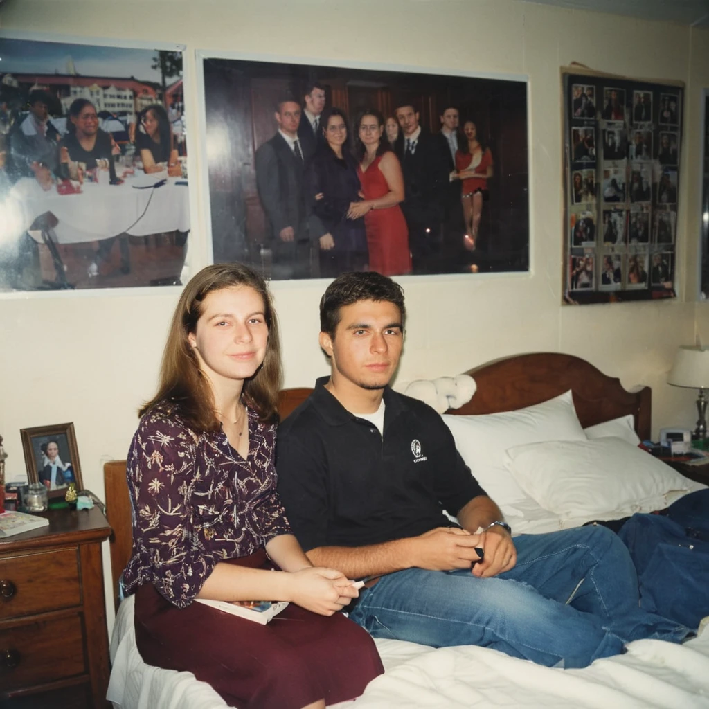 1997 polaroid photo of a couple in a college bedroom 