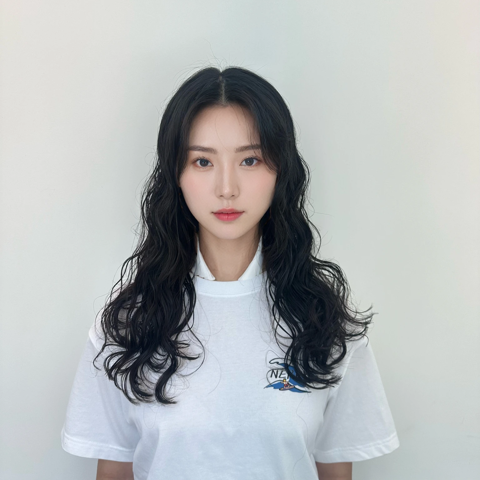 Best Quality, 8k, Masterpiece, (Portrait: 1.3), (photo realistic:1.4), (hyper realistic:1.4), Sharp Focus, looking at viewer, (smoother lighting:1.1), (increase cinematic lighting quality:0.9), realistic lighting, backlighting, light on face, ray trace, (brightening light:1.2), (Increase quality:1.4), sharp detail, (best quality real texture skin:1.4), finely detailed eyes, black_eyes, finely detailed face, 25 year old Korean woman, (white formal_shirt:1.4), (Create an image maintaining the original base model hairstyle:1.5)