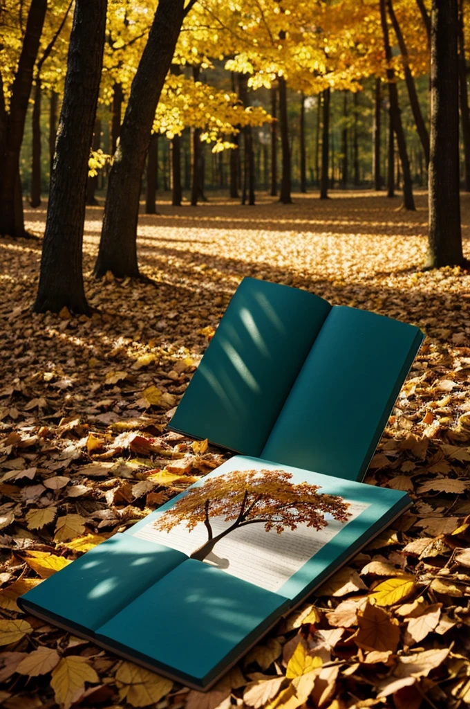 Create an illustration for the book, a alone in the autumn forest, leaves falling, blurred background.