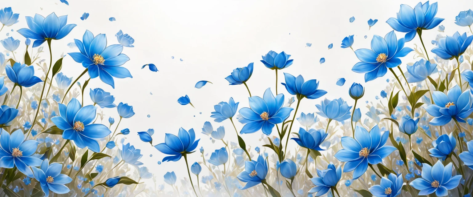 Completely blank on the left(No flowers blank background) On the right are different rows of beautiful and elegant lighter colored translucent light blue flowers.(Lay flat)
Ultra high quality, masterpiece, , Super detailed, best quality.Detailed and exquisite real photos