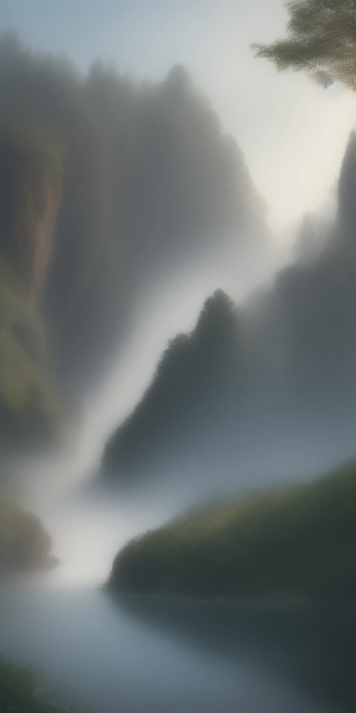 Analog style,ChromaV5,nvinkpunk,(extremely detailed CG unity 8k wallpaper),An image of a majestic river, trees on the sides, tiny waterfall, intense fog ,award winning photography, Chromatic Aberration, Detailed , HDR, Bloom, style by Monet, Pissarro, and Sisley ,trending on ArtStation, trending on CGSociety, art by midjourney