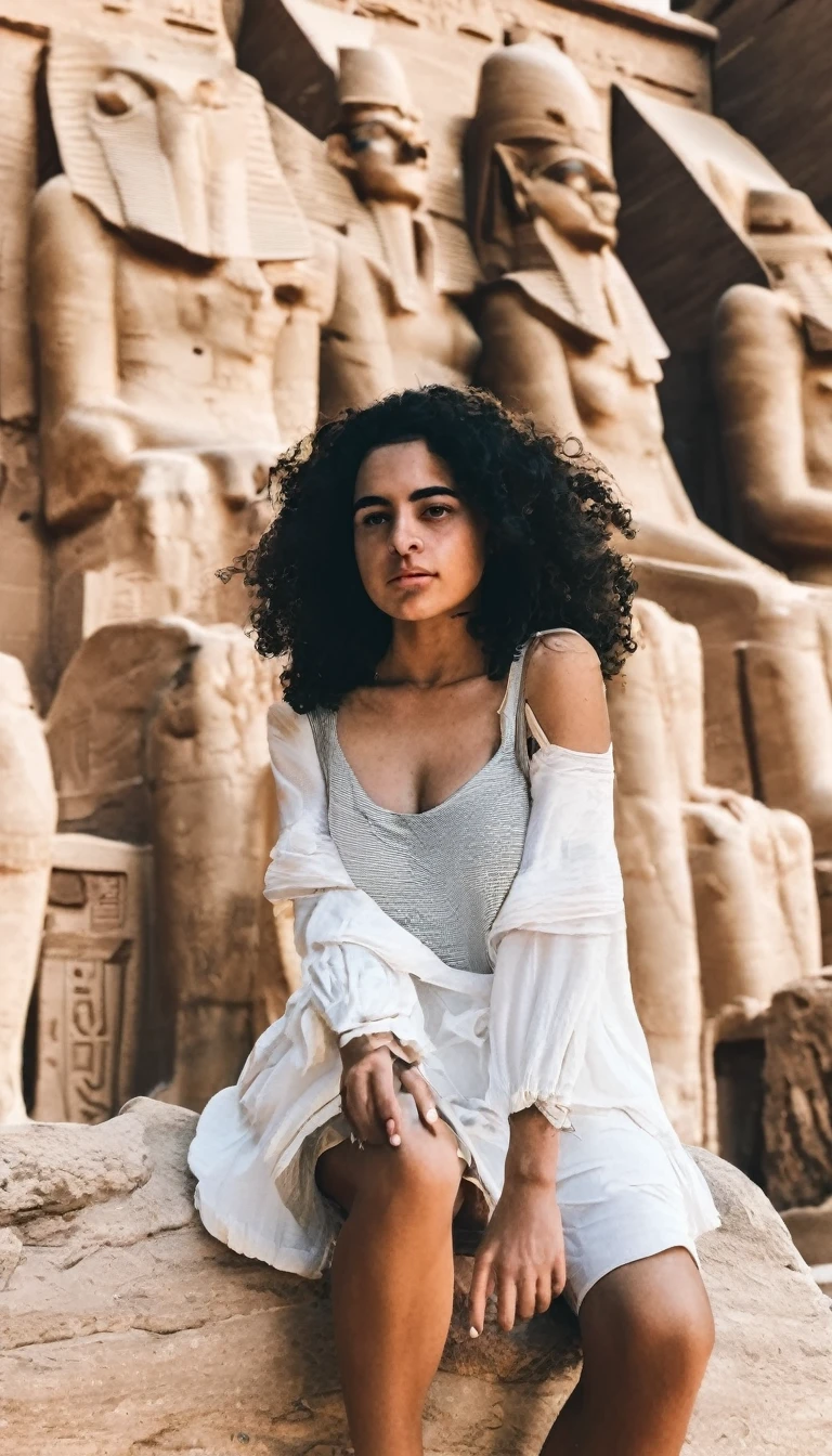 Egyptian girl sitting in a tourist spot,Instagram photo,shot on iphone