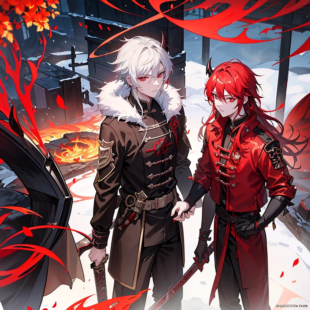 1 handsome guy in demon killer art, demon horn, red hair,sword, Inspired by Bian Shoumin, heise jinyao, Inspired by Seki Dosheng, Cai Xukun, by Yang J, Guviz-style artwork, Deviantart ArtStation CGSCOSIETY, demon slayer rui fanart, 8k, hd, unreal engine, manly, handsome,