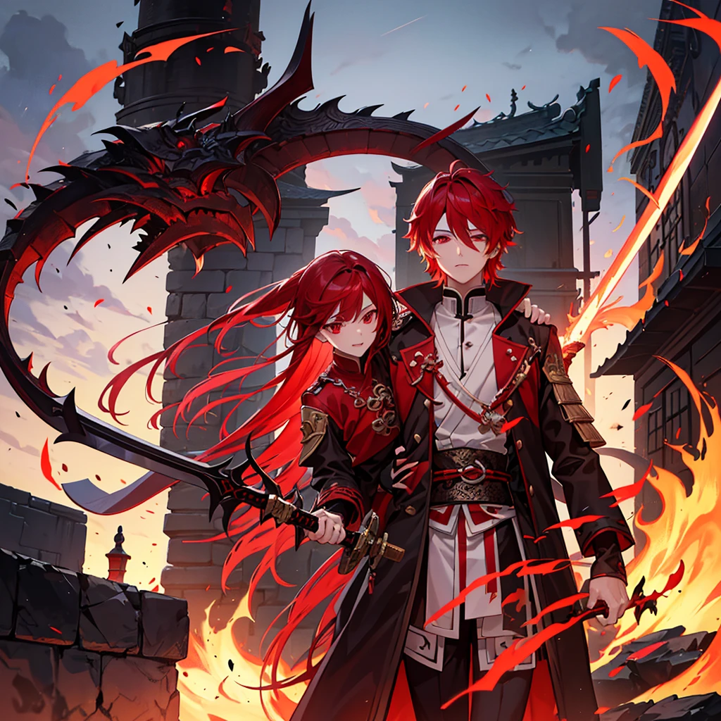1 handsome guy in demon killer art, demon horn, red hair，sword,  Inspired by Bian Shoumin, heise jinyao, Inspired by Seki Dosheng, Cai Xukun, by Yang J, Guviz-style artwork, Deviantart ArtStation CGSCOSIETY, demon slayer rui fanart, 8k, hd, unreal engine, manly, handsome, 