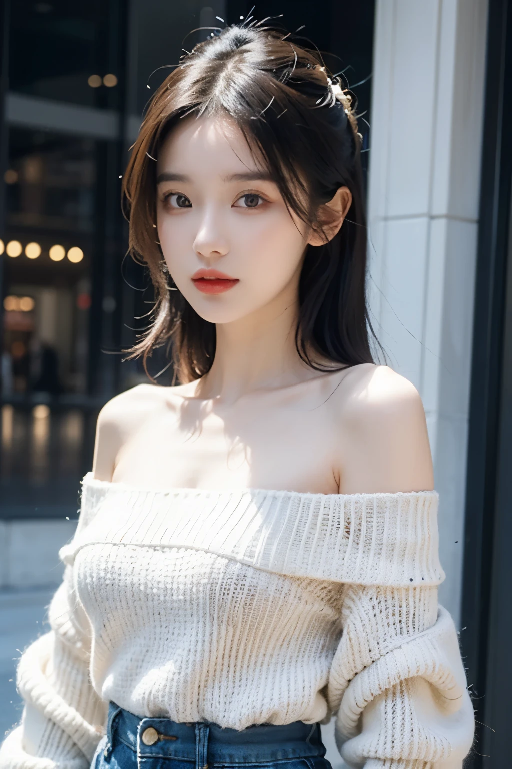 ((best quality)), ((masterpiece)), (detailed), 1 Girl, Off-shoulder sweater, 