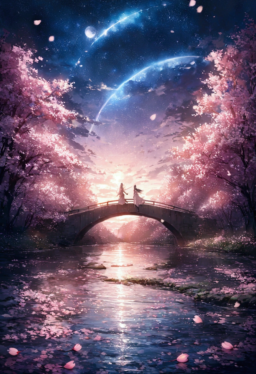 Bridge, river, cherry blossoms, (high quality, ultra detailed, best quality, masterpiece, 4k, bokef effects, taken by750:1.0)