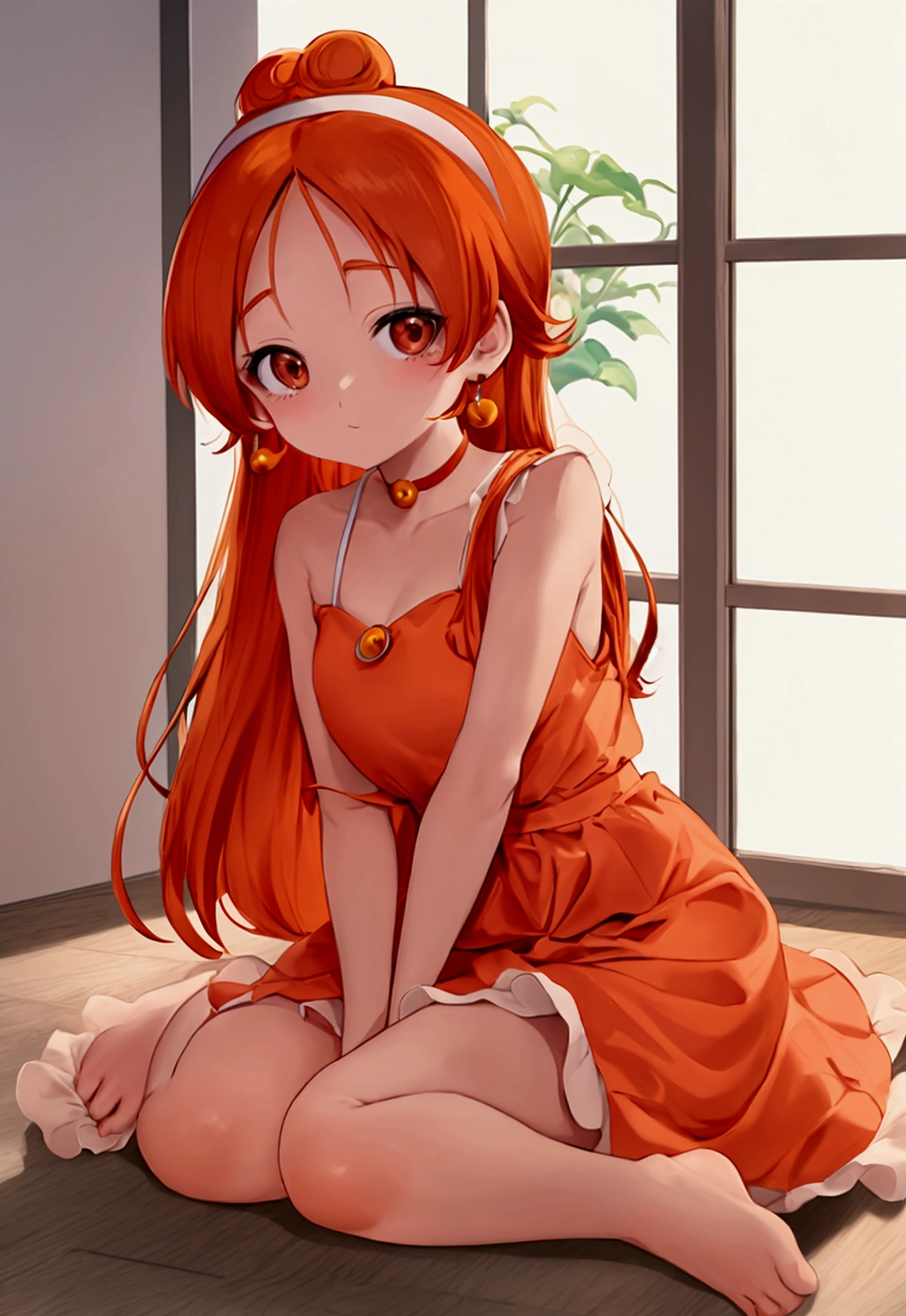 with light orange hair, straight bangs and brown eyes from the anime Ojamajo Doremi