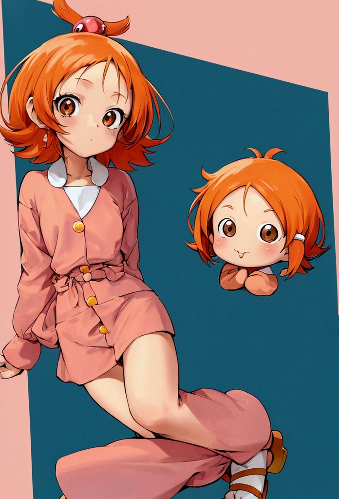  with light orange hair, straight bangs and brown eyes from the anime Ojamajo Doremi