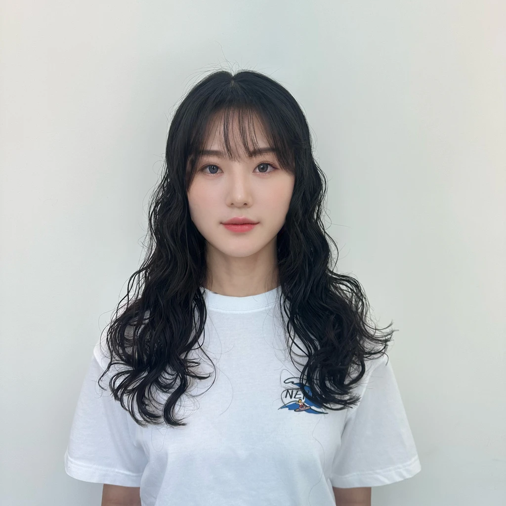 Best Quality, 8k, Masterpiece, (Portrait: 1.3), (photo realistic:1.4), (hyper realistic:1.4), Sharp Focus, looking at viewer, (smoother lighting:1.1), (increase cinematic lighting quality:0.9), realistic lighting, backlighting, light on face, ray trace, (brightening light:1.2), (Increase quality:1.4), sharp detail, (best quality real texture skin:1.4), finely detailed eyes, black_eyes, finely detailed face, 25 year old Korean woman, (white formal_shirt:1.4), (Create an image maintaining the original base model hairstyle:1.5)
