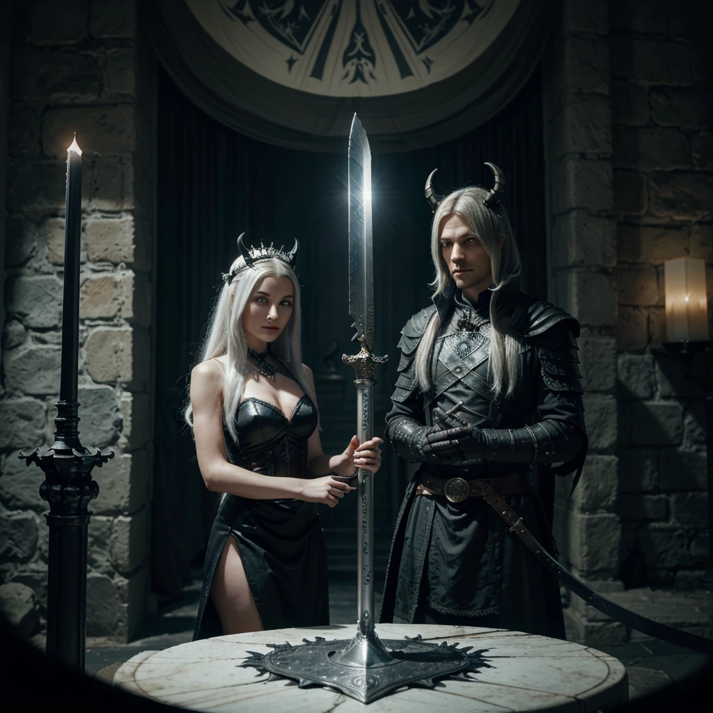 there is a drawing of a woman with a sword and a dress, Рыцарь из Hollow Knight, Шершень из Hollow Knight, Hollow Knight Style, the queen of blades, Fit male demon with white horns, complex fantasy character, fantasy villain ttrpg, unusual fairy king ( with long, Evil character, wielding a sword, minion as a darksouls boss, swordsman