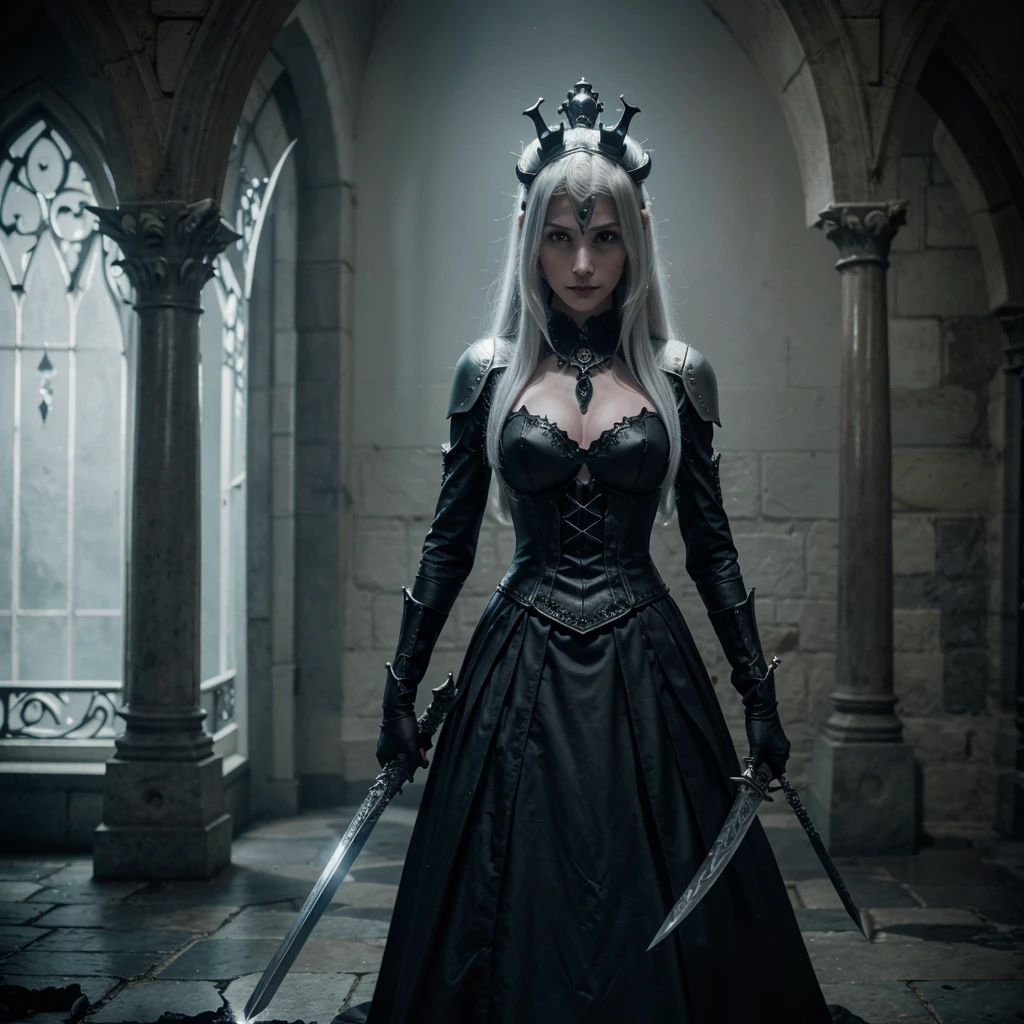 there is a drawing of a woman with a sword and a dress, Рыцарь из Hollow Knight, Шершень из Hollow Knight, Hollow Knight Style, the queen of blades, Fit male demon with white horns, complex fantasy character, fantasy villain ttrpg, unusual fairy king ( with long, Evil character, wielding a sword, minion as a darksouls boss, swordsman