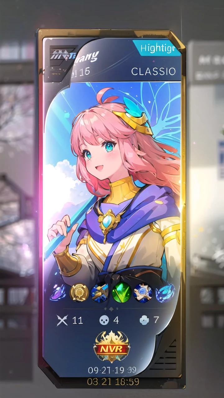 (masterpiece), scenery, mountainous horizon, cherry blossoms, petals, light particles, upper body, 1girl, sailor, wavy hair, floating hair, smile, sitting, open mouth, light particles, silver hair, aqua eyes, looking at viewer, face focus