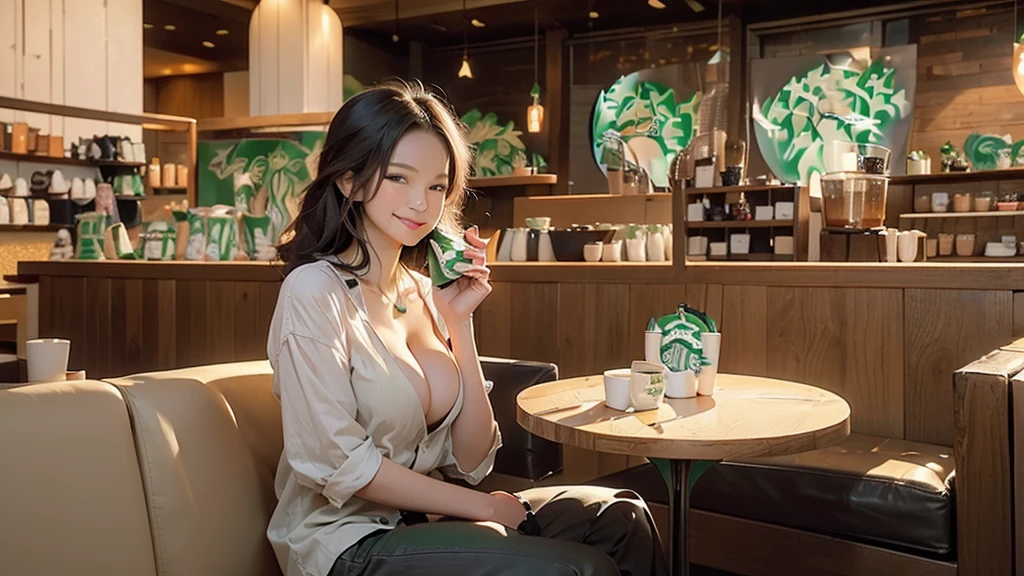 (((((((((Emphasize cleavage))))))))) 

((((Cabin attendant、Suit in a miniskirt、carry case))))


((((Large Breasts)))
((((Full body photo))))
 (((((((お洒落でcuteInside the Starbucks store))))))) 
8K、RAW Photos、Highest quality、Super detailed、Super Resolution、Ultra HD、8K壁紙、Amazing details 

(((((((((((Inside the Starbucks store)))))))))))、
 ((((((Sit down and eat cake、Drink Starbucks coffee、smile))))))、((Heart Necklace)) Modern and sleek design：Interior design using natural materials、Many of the designs are warm and made using wood and metal.。 Large windows：自然光をたっぷり取り入れるためのLarge windowsがあり、Providing a bright and open space。 Green Interior：Potted plants are effectively placed、It creates a relaxing atmosphere。 artwork：Works by local artists、Starbucks-related art on display。 Cozy seating：Cushioned chairs and sofas、Bar sheet etc.、A variety of seating options available。 Open kitchen area：Being able to see how drinks and food are made、We provide peace of mind and transparency。 Unique lighting：Antique lamps and chandeliers、Modern lighting fixtures are used。 Comfortable background music：Relaxing music is playing、A comfortable space is provided。 Wide々Table space：一人でもグループでも使いやすいWide々There is a table with。 Community Table：There is a large table where you can socialize with other customers.。 Seasonal decorations：The decorations are themed according to the season.。 Design with a local feel：The design incorporates the local culture and characteristics.。 Fragrance production：コーヒーの香りが店内にWideがり、A space that satisfies the five senses has been created.。 Conversation with a barista：フレンドリーなConversation with a baristaが楽しめるカウンターエリアがあります。 8K、RAW Photos、Highest quality、masterpiece:1.2、Super detailed、Super Resolution、Ultra HD、8K壁紙、Amazing details、Photorealistic:1.4、Having fun by the water、Full Body Shot、Full body photo、High-resolution RAW color photos、Professional photos、A scene full of emotion、Very detailed and beautiful、Ultra HD、8K壁紙、Amazing details、Huge file sizes、Highly detailed beautiful girls、Highly detailed face Highly detailed eyes、Extremely realistic skin、 Highly detailed fingers, Highly detailed nose, Highly detailed mouth, Perfect Anatomy, Highly detailed background, Highly detailed clothing, , cute女の子, Famous Japanese Idols, cute, Realistic body, Slender, White skin, Glowing Skin, Slim body, Realistic Face, Delicate eyes, double eyelid,


