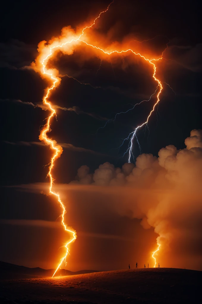 Create the letter F in the shape of an orange lightning bolt, super verbose, with shadow effects on the beam, no back ground, 8K, super realistico