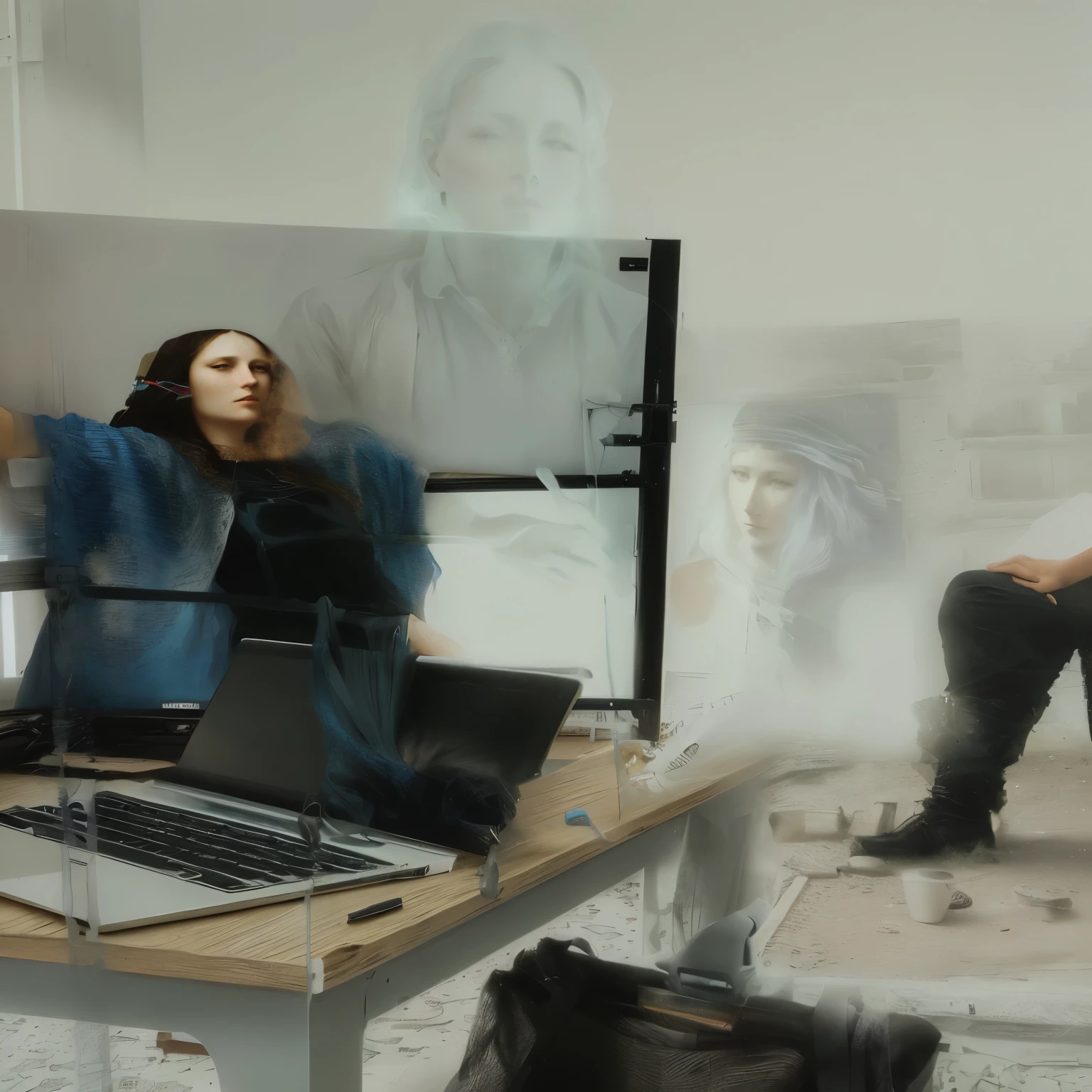 A woman presenting the work of Mona Lisa