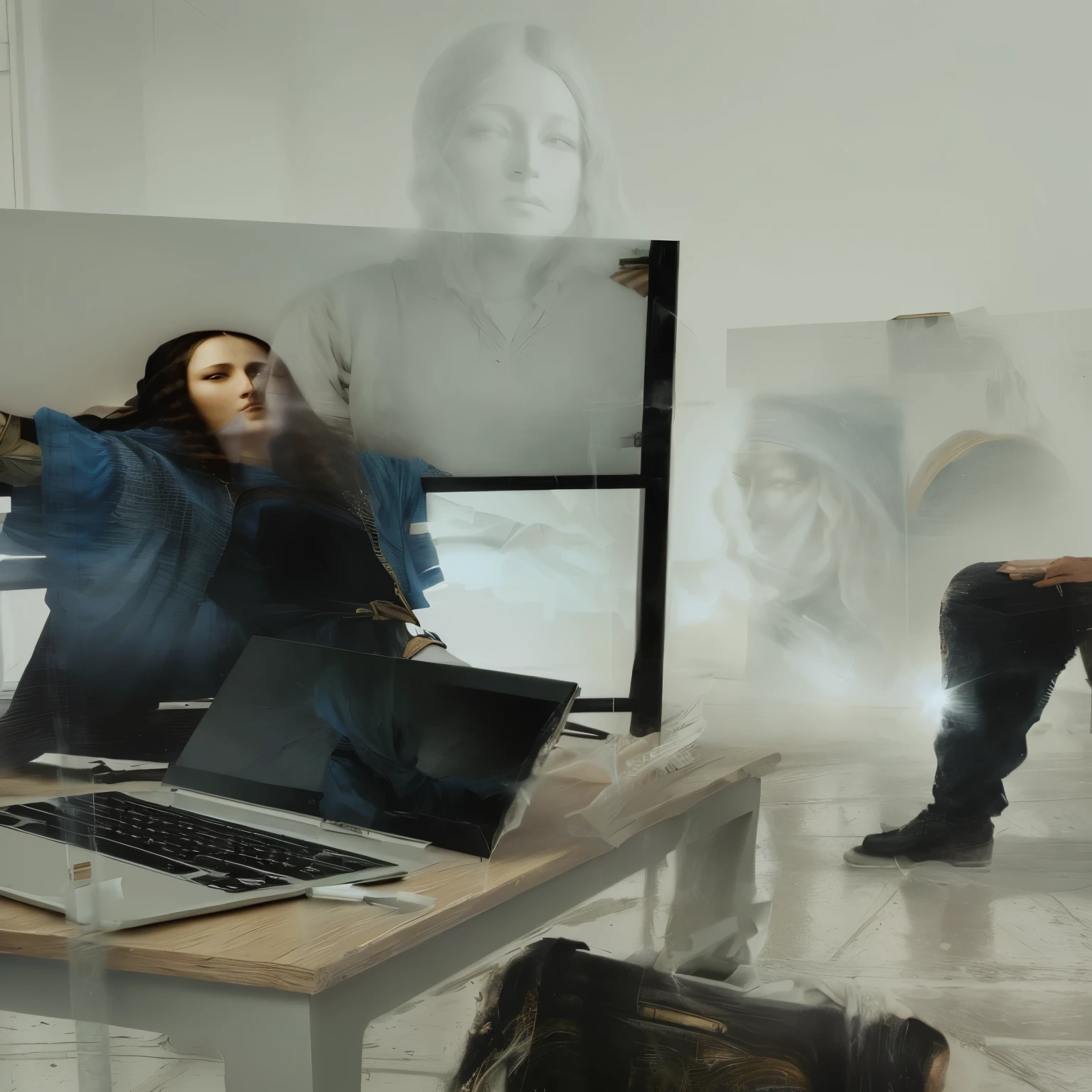 A woman presenting the work of Mona Lisa