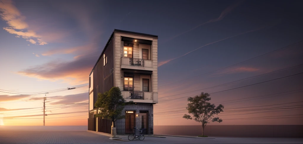 The nostalgic townhouse has a balcony with black painted iron doors in front of the street where vehicles pass by