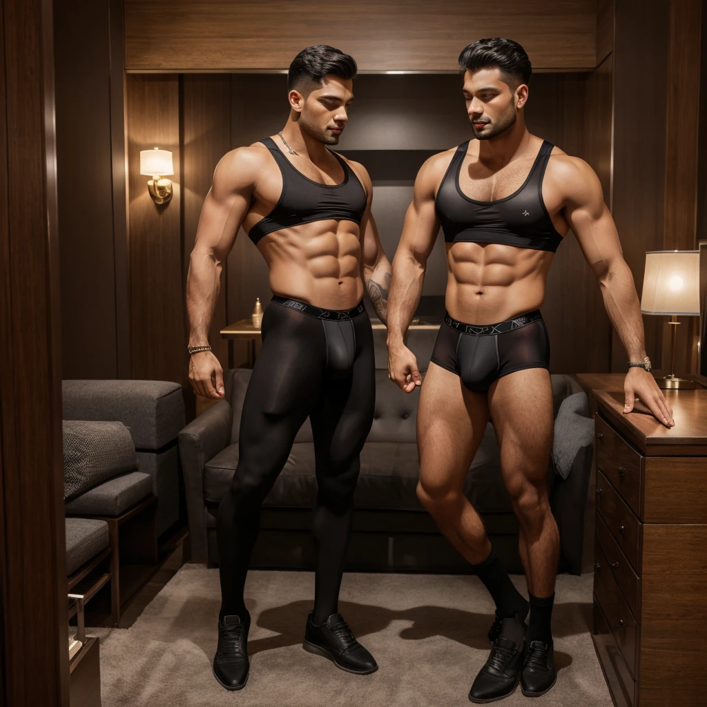 A man in Indian LUX VENUS   undervest and LUX Classio    black underwear make full body photograph black underwear with one boyfriend in undervest and were black trunk underwear