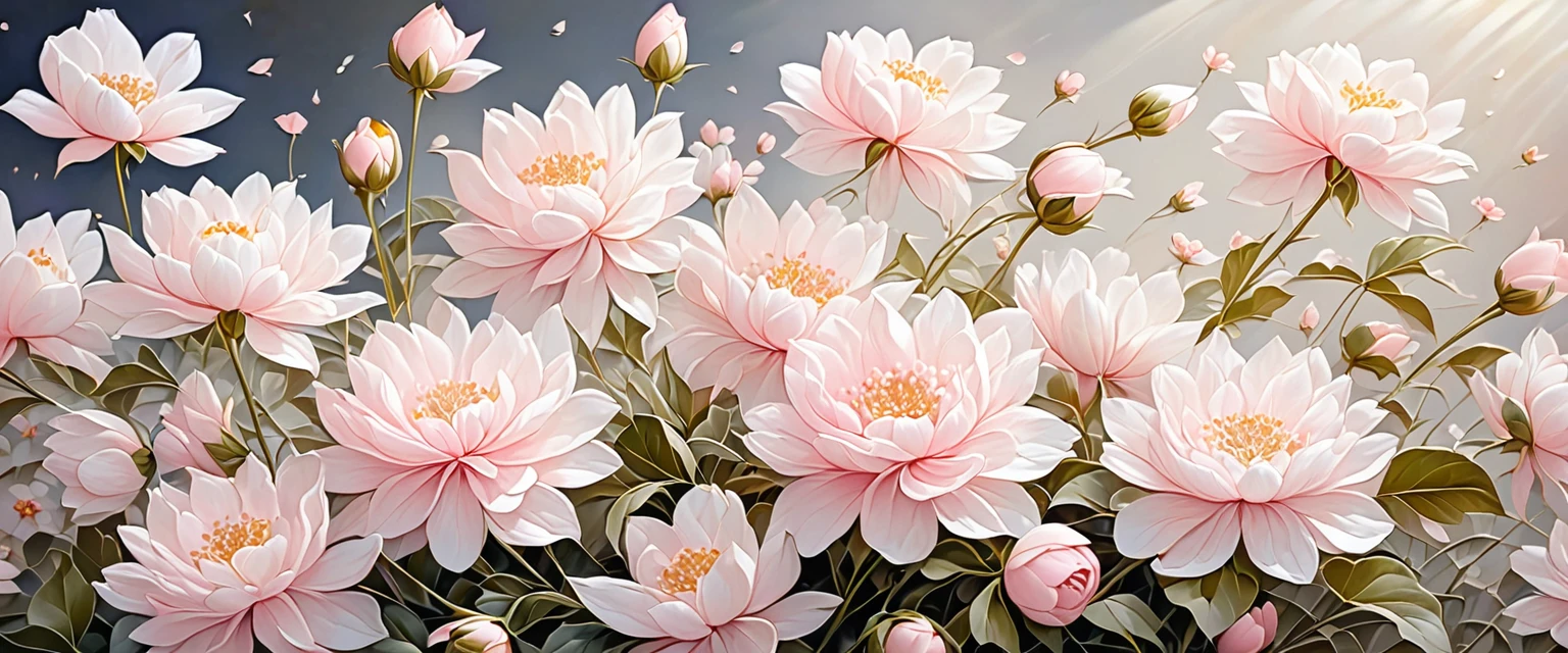 Beautiful delicate and elegant lighter color depicting fine light pink flowers(Lay flat)
Super high quality works of art masters, masterpiece, , Super detailed, best quality.Detailed and exquisite real photos