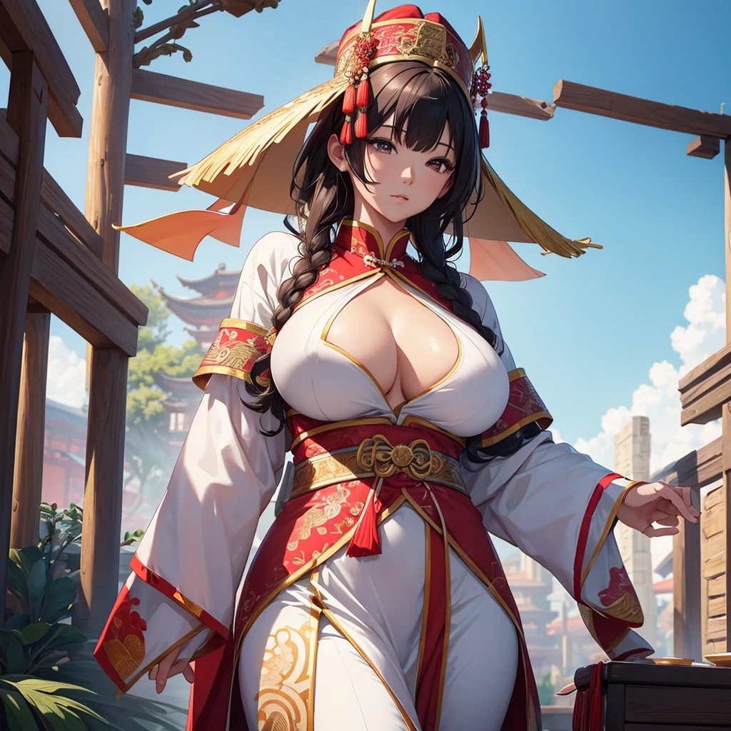 Huge breasts, ancient chinese costume, whole body, sunlight, Clear Face, Clean white background, masterpiece, Super detailed, A magnificent composition, Ultra HD, high quality, Very detailed, Official Art, Uniform 8k wallpaper, Super detailed, 32k