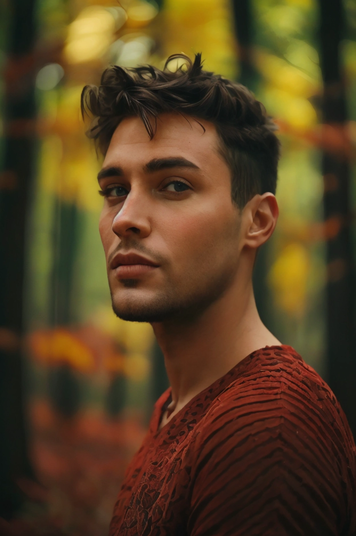 Wide Shot, Realistic photo of handsome men ,forest