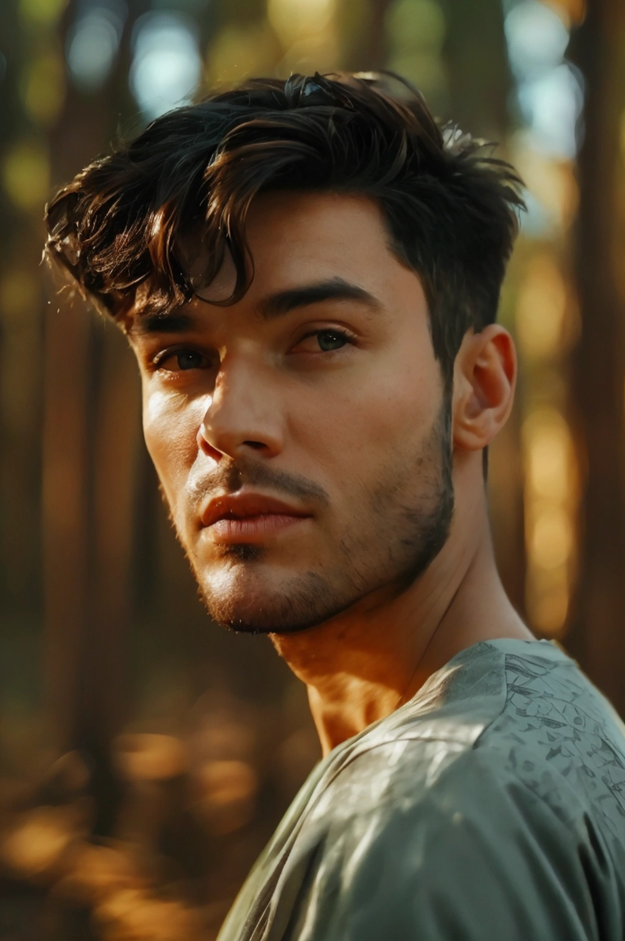 Wide Shot, Realistic photo of handsome men ,forest