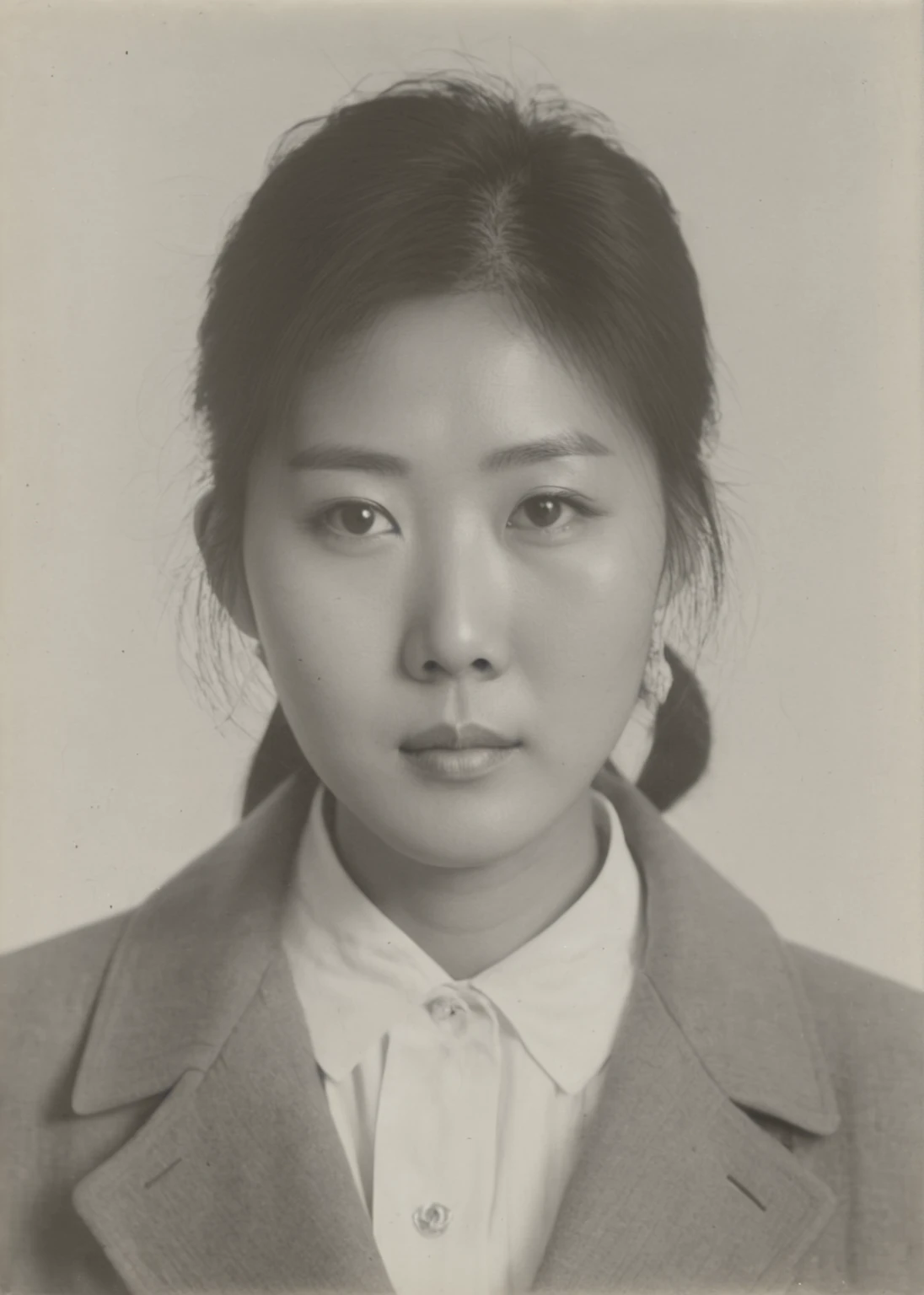 Old Chinese women wearing grey lapel coats and white collared shirts as ID photos,high resolution,Best quality,masterpiece,超high resolution,(Honesty:1.4),RAW photos