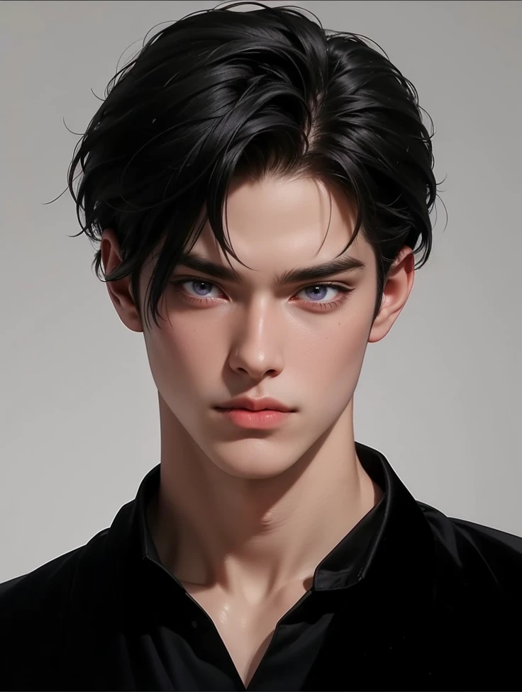 1man,1boy,muscualr,black hair,purple eyes, trained, suit