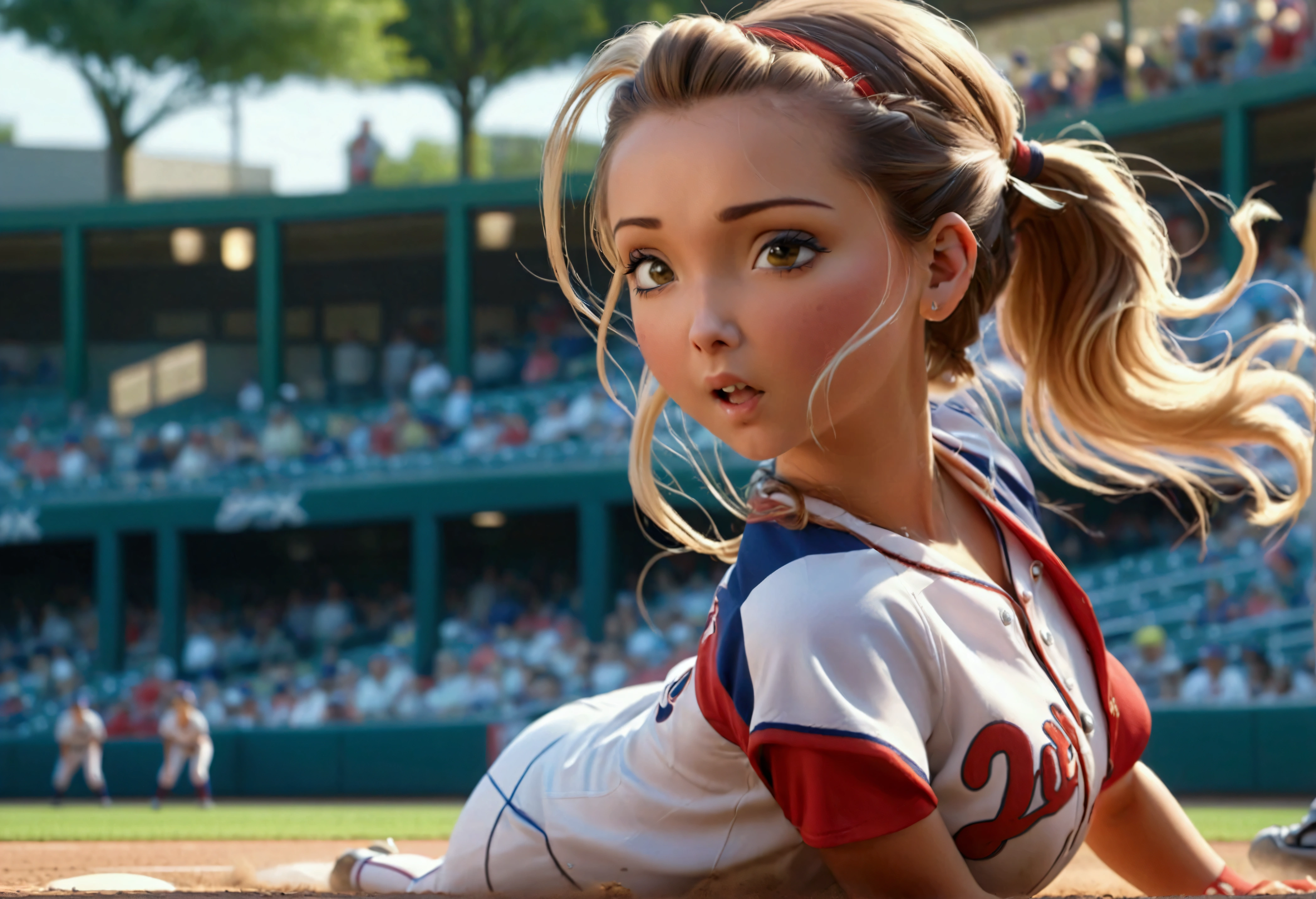 a beautiful japanese woman in a foxy baseball uniform, pitching a ball, detailed facial features, beautiful eyes, detailed lips, long eyelashes, flawless skin, toned athletic body, baseball stadium, cheering crowd, dynamic action, (best quality, 4k, 8k, highres, masterpiece:1.2), ultra-detailed, (realistic, photorealistic, photo-realistic:1.37), HDR, UHD, studio lighting, ultra-fine painting, sharp focus, physically-based rendering, extreme detail description, professional, vivid colors, bokeh, sports, baseball, anime
